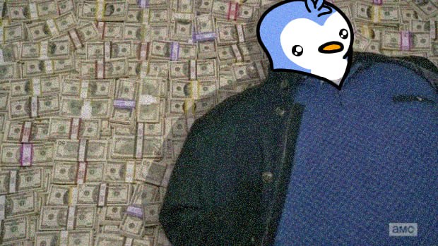 Gooner lying on a bed of money